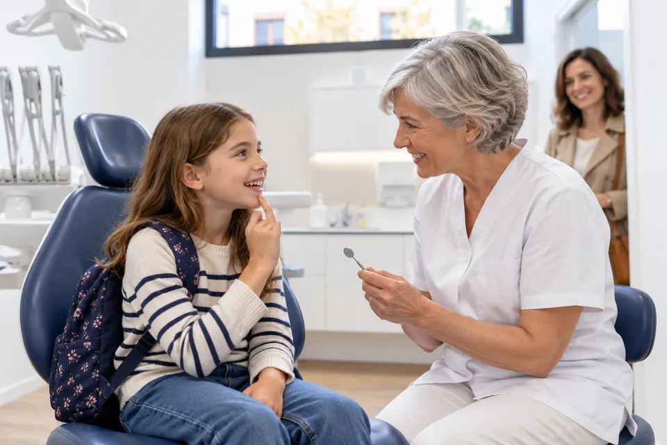 Una niña acude a revisión dental después del colegio