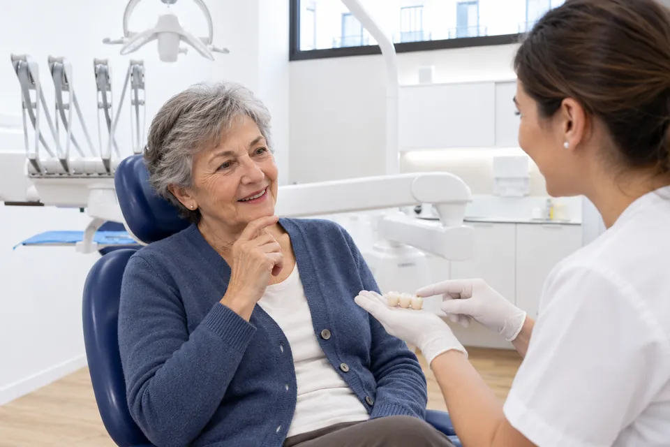 Explicación de un puente dental a una paciente