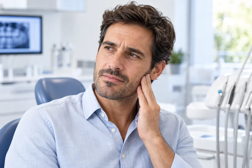 Imagen ilustrativa de un adulto señalando la zona de la articulación mandibular