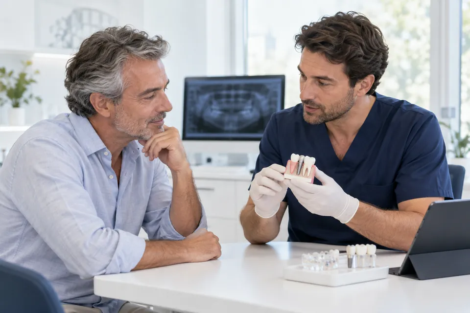 Imagen ilustrativa de una consulta de planificación implantológica con un modelo dental